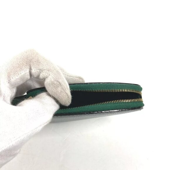 CELINE Rhinestone tree Coin Purse Coin Compartment Wallet Pouch Leather Green - Picture 3 of 8